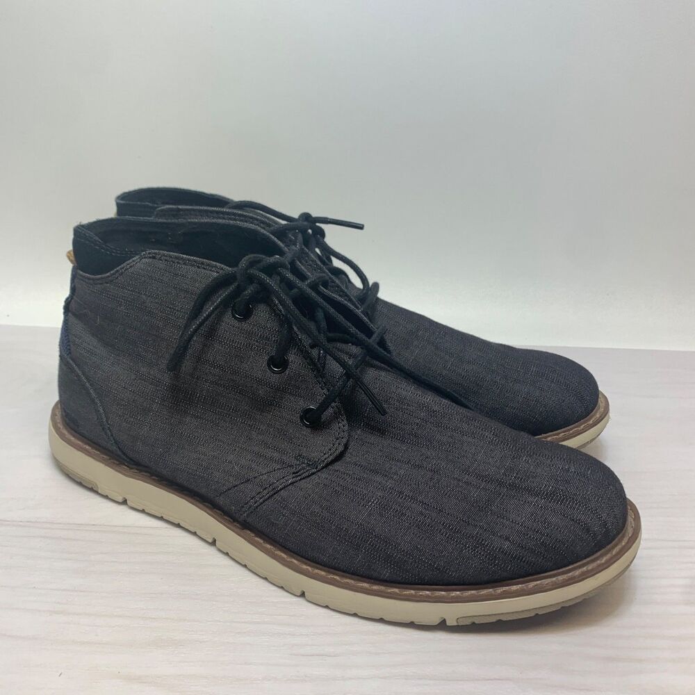TOMS Navi Chukka Mens Sz 10 Gray‎ Boot Crosshatch Denim Work To Weekend Shoes
